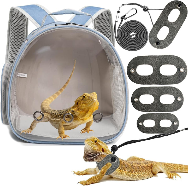 Small Animal Travel Backpack Carrier,Portable Bearded Dragon Bag for Sugar Glider,Hedgehog,Rat,Bunny,Rat,Outdoor Used (Black, Carrier L+ I Leash)