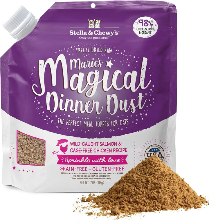 Freeze-Dried Raw Cat & Kitten Food Topper - Magical Dinner Dust - Premium Wild-Caught Salmon & Cage-Free Chicken - Grain-Free, Protein-Rich - Perfect for Picky Eaters - 7 Oz