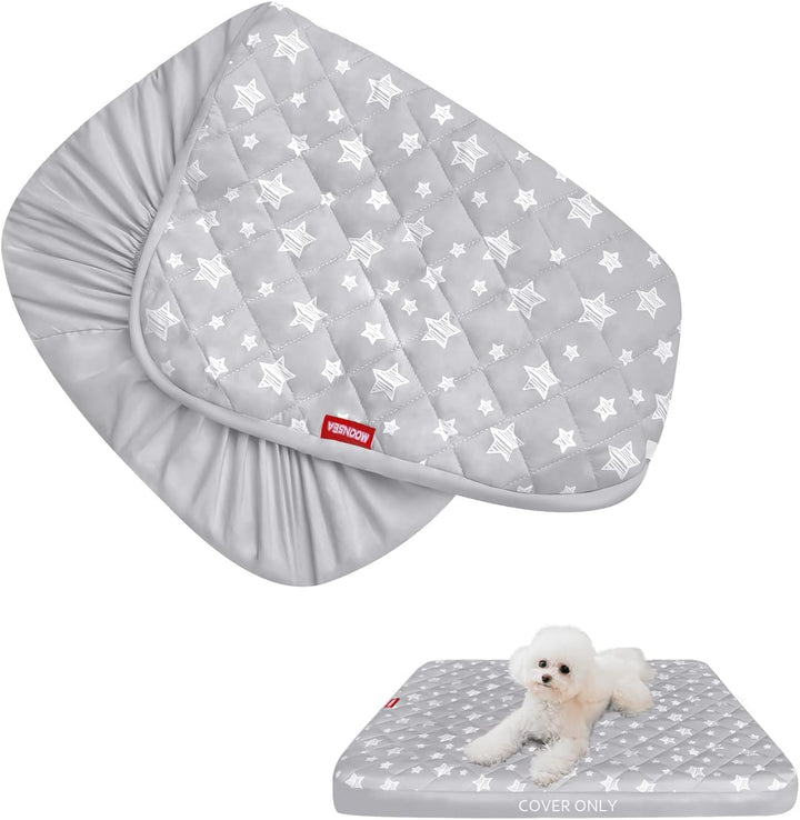 Waterproof Dog Bed Covers Replacement Washable Pet Hair Easy to Remove, Noiseless Quilted Puppy Pet Bed Cover Lovely Grey Star Print 27X36 Inches, for Dog/Cat, Cover Only