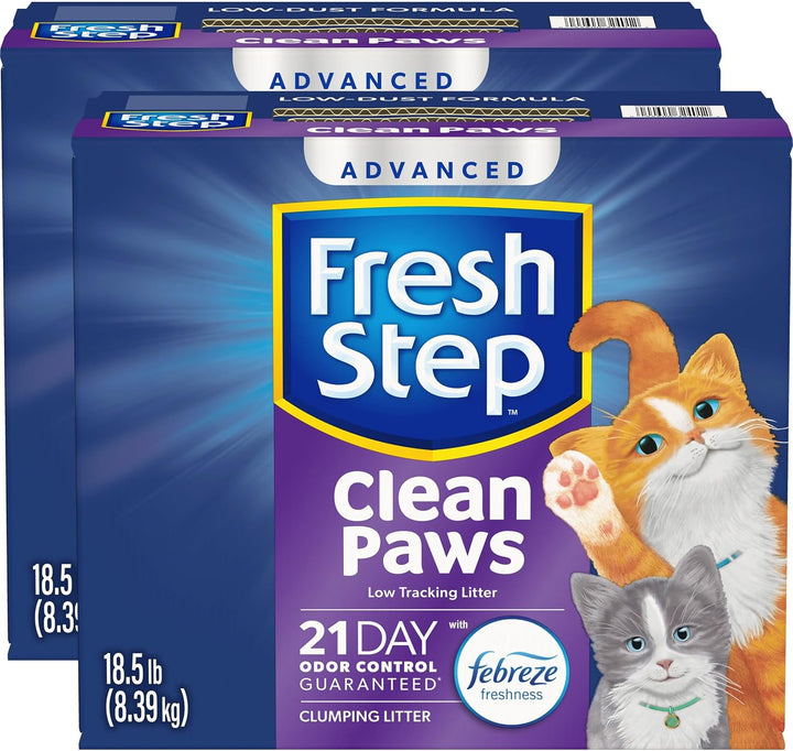 Clean Paws Cat Litter with Febreze Freshness, Advanced Multi Cat Low Tracking Clumping Litter, 37 Lbs. (2 X 18.5 Lb. Box)