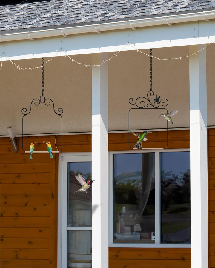 Hummingbird Swings and Perches Metal Frame 2 Pack, Wild Bird Swing Outdoor Bird Perch with Wooden Dowel and 2 Hanging Chain for Hanging Indoor, Outdoor, Trunk, Lawn, Patio, Garden (Black)