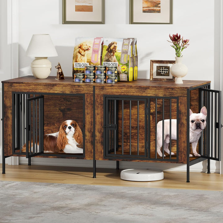 Dog Crate Furniture for 1 or 2 Dogs, Heavy Duty Single/Double Dog Crates for Small/Medium/Large Dogs, Dog Kennel Furniture Indoor as TV Stand, Large Size 78.74" L(35-60 Pounds), Brown