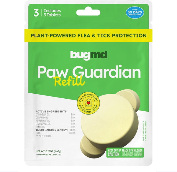 Paw Guardian Refill, Plant-Powered Flea & Tick Protection Tablets, 3 Count, 30-Day Protection, Natural Essential Oil Formula