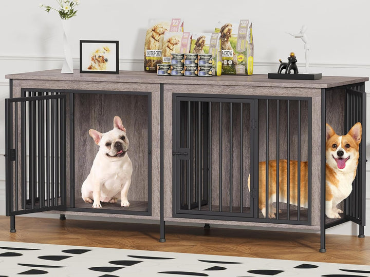 Dog Crate Furniture for 1 or 2 Dogs, Heavy Duty Single/Double Dog Crates for Small/Medium/Large Dogs, Dog Kennel Furniture Indoor as TV Stand, Large Size 78.74" L(35-60 Pounds), Brown