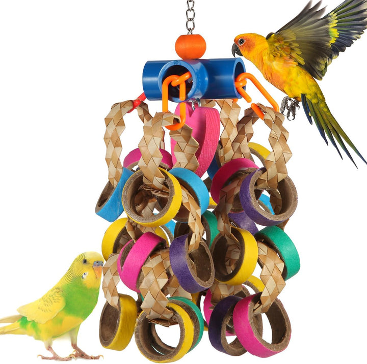 Bird Toys Conure Toys,Bird Parrot Foraging Shredder 24 Pcs Colorful Bagel Chewy Rings for Small Parrots Parakeets Conures Cockatiels Love Bird Cage Accessies (W)