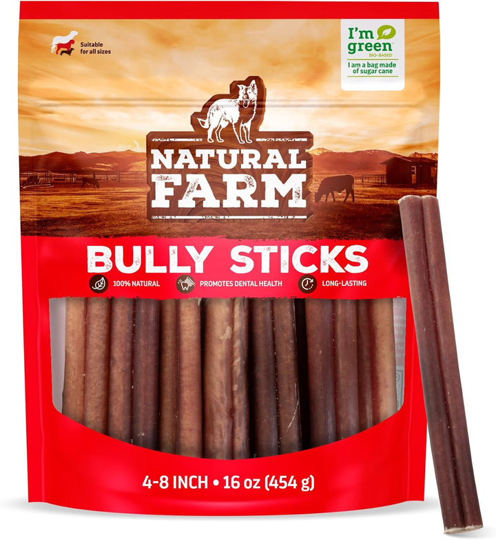 Odor-Free Bully Sticks (6 Inch, 25 Pack), 1.3 Lb. Bag, Fully Digestible 100% Beef Pizzle Chews, Grass-Fed, Non-Gmo, Grain-Free, Natural Long-Lasting Chews for Small & Large Dogs