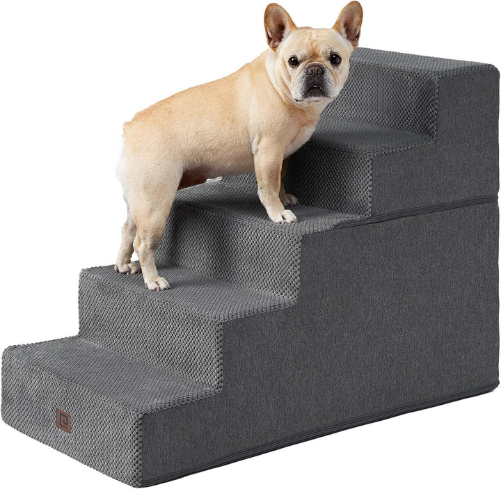 Dog Stairs for Bed 18" H, 4-Step Dog Steps for High Bed, Pet Steps for Small Dogs and Cats, Non-Slip Balanced Pet Ramp Indoor, Grey