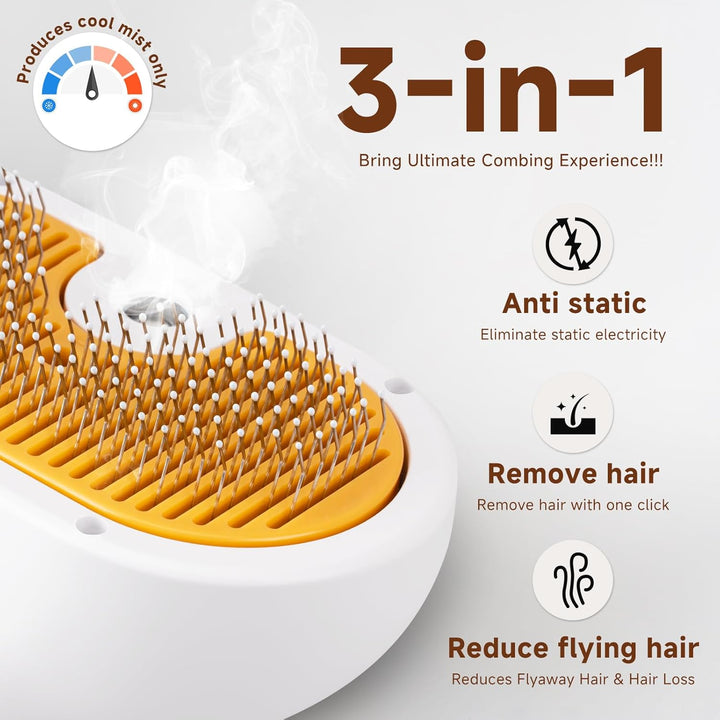 Pet Steam Brush for Dog & Cat – 3-In-1 Spray Hair Removal Comb – Steam for Shedding & Grooming – Water Brush for Long & Short Haired Pets – Spritz Defur Comb – Includes Waterless Shampoo