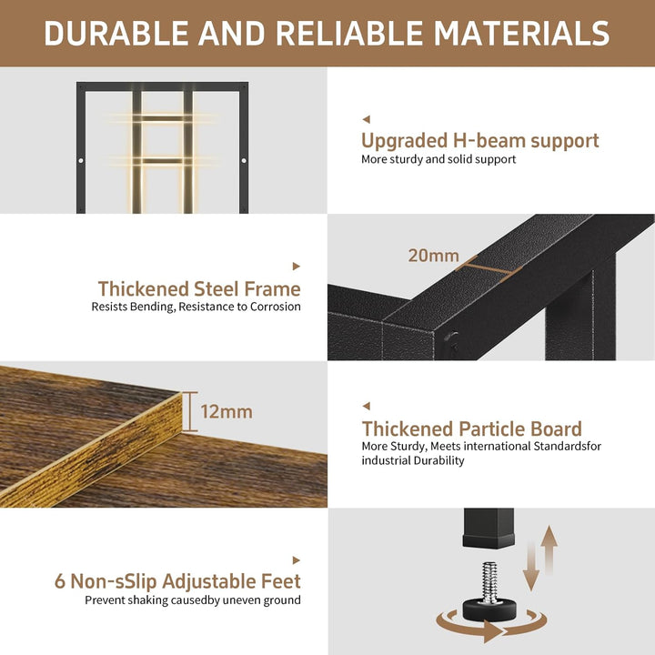 Reinforced 40-50 Gallon Aquarium Stand with Power Outlet | Ultra-Stable 750LBS Capacity Metal Fish Tank Stand for Reptile/Aquatic Setups, 5-Tier Adjustable 37"X19" Steel Shelving System