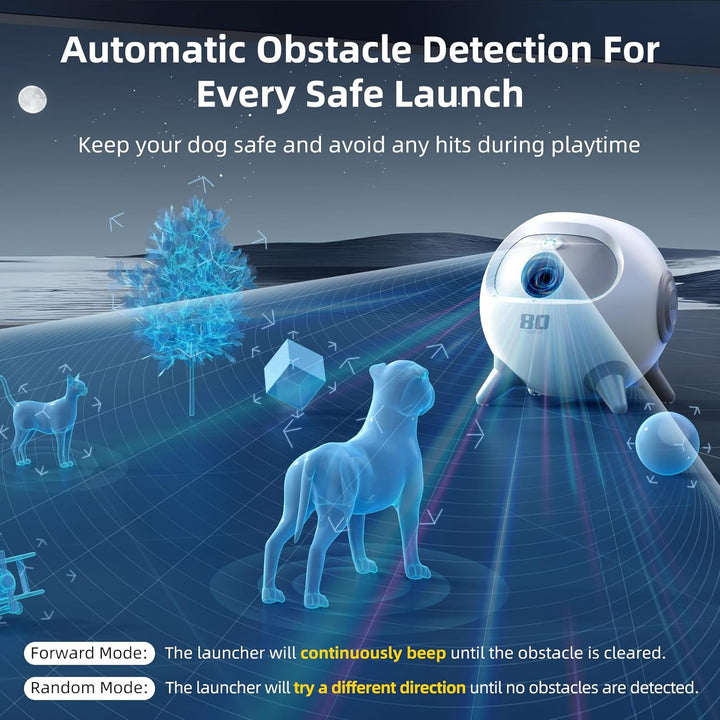 Automatic Ball Launcher for Dogs with Obstacle Detection, 20Ft-80Ft Adjustable Distances Ball Thrower Launcher for Medium & Large Dogs, with 4 Balls (2.5 Inches)