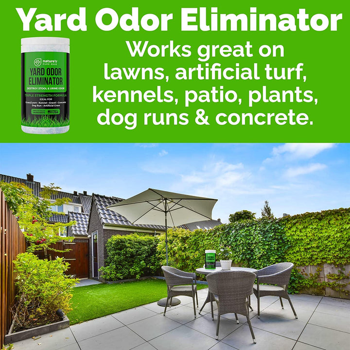 Yard Odor Eliminator. Perfect for Artificial Grass, Patio, Kennel, and Lawn. Instantly Removes Stool and Urine Odor. Long Lasting. Kid and Pet Safe.