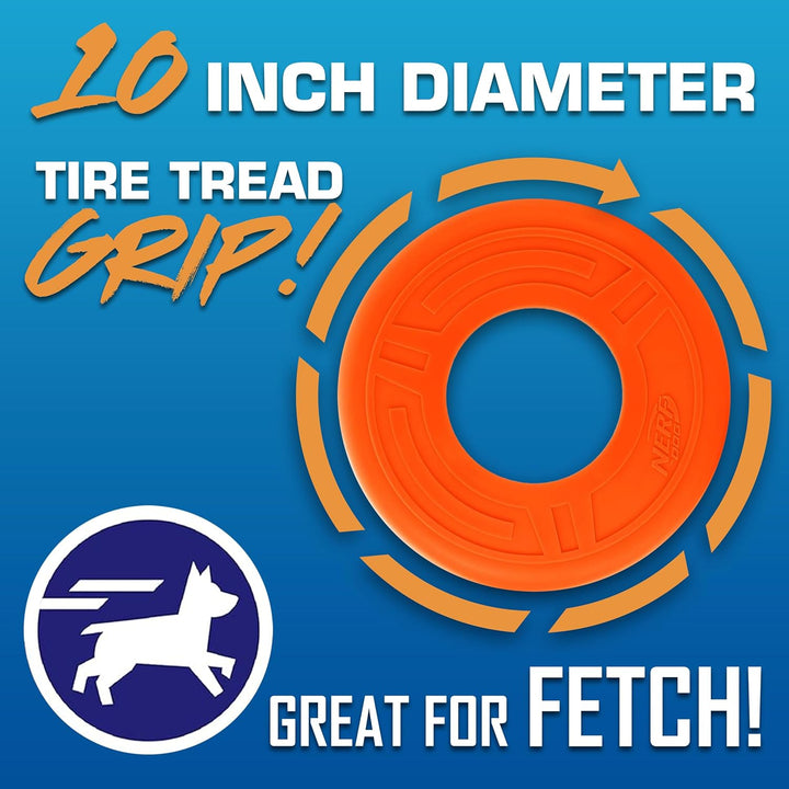 Atomic Flyer Outdoor Dog Toy, 10 Inch Flying Disc Dog Fetch Toy, Rubber Dog Toy for Medium Dogs and Large Dogs, Orange