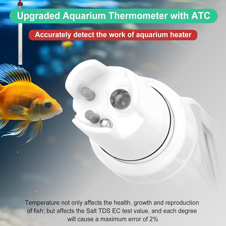 Aquarium Ph Salt Tester, Digital Salinity Meter for Freshwater & Saltwater Fish Tank, Simultaneous Display Salt Ph TDS for Koi Pond, Reef Tank, Aquaponics PPM Ph EC Reader, Hydrometer with S.G. Card