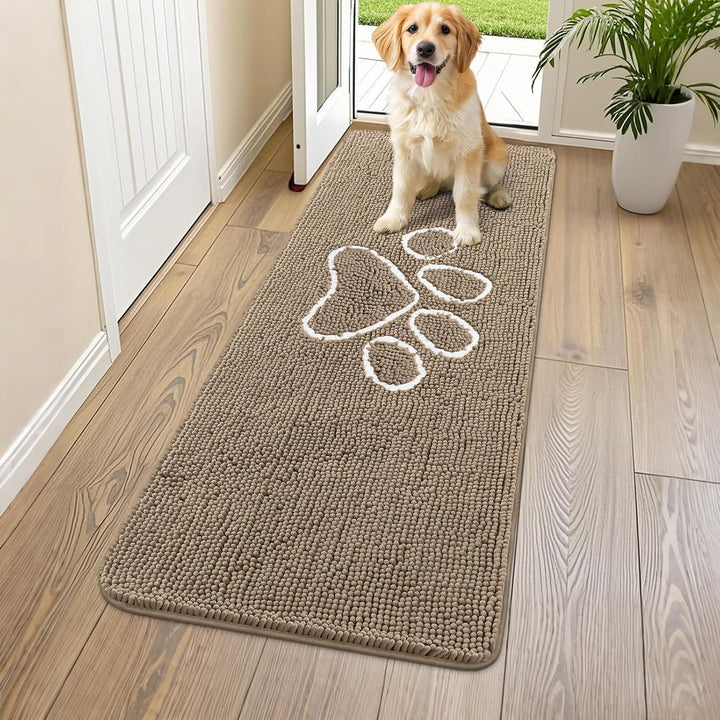 Dog Door Mat for Muddy Paws, Absorbent Dirt Trapper Non Slip Quick Dry Washable Chenille Mat for Mud Dogs, Entry Rug for Indoor and Outdoor (30X20 Inches, Grey)