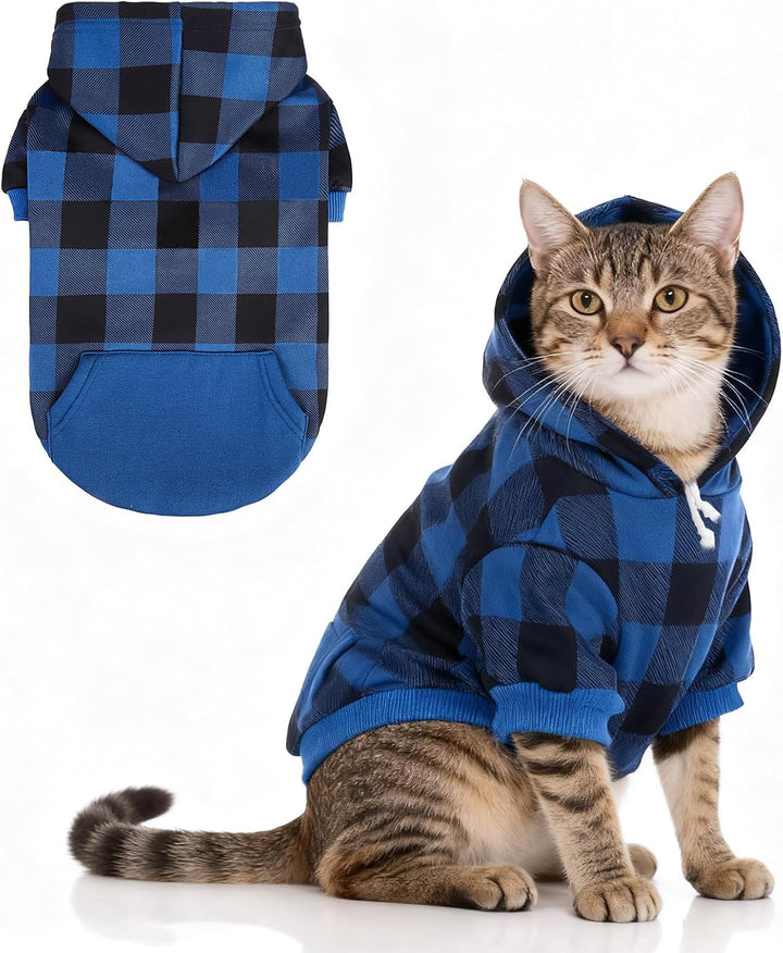 Plaid Dog Hoodie Pet Clothes Sweater with Hat and Pocket for Small Medium Large Size Dogs, Soft Winter Warm Dog Cold Weather Coat, Fleece Fall Dog Hooded Sweatshirt for Puppy Cats, Red XL