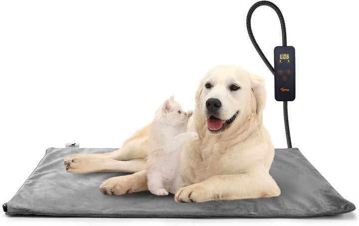 Small Pet Heating Pad, 6 Adjustable Temperature Dog Cat Heating Pad with Timer, Waterproof Heated Cat Bed with Chew Resistant Cord, Indoor Electric Pet Heated Mat 18X16In