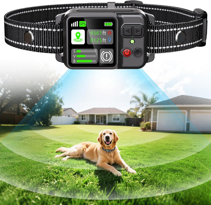 GPS Wireless Dog Fence, Electric Fence Collar for Dogs, Circular Containment System, Radius Range 49-6561 Ft, Adjustable Training Measures, Rechargeable, Waterproof | for Outdoor Use Only