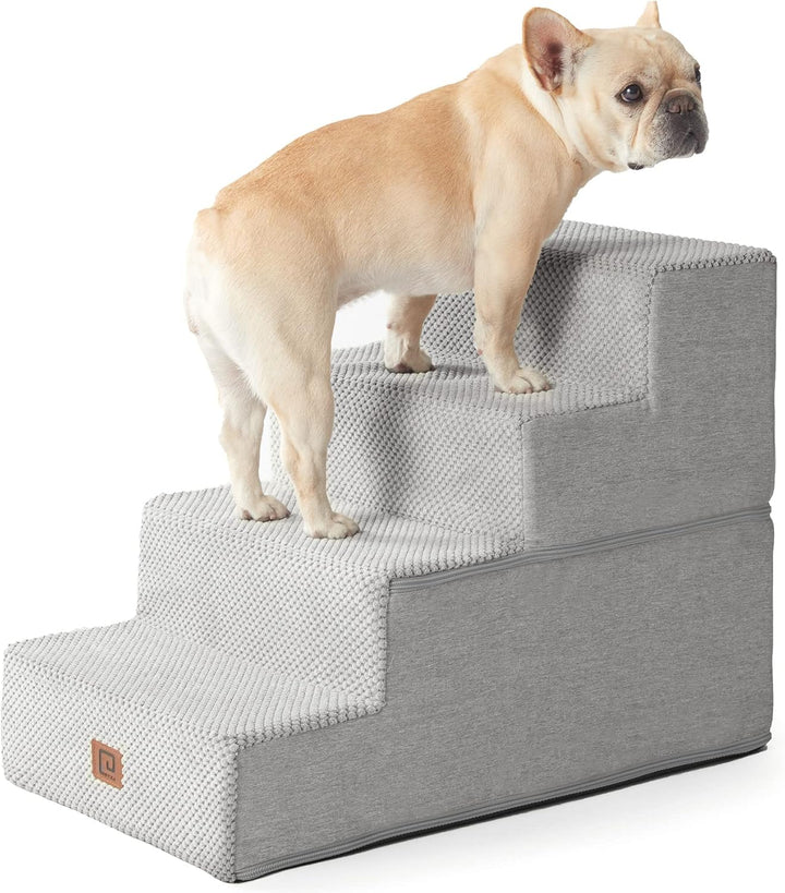 Dog Stairs for Bed 18" H, 4-Step Dog Steps for High Bed, Pet Steps for Small Dogs and Cats, Non-Slip Balanced Pet Ramp Indoor, Grey