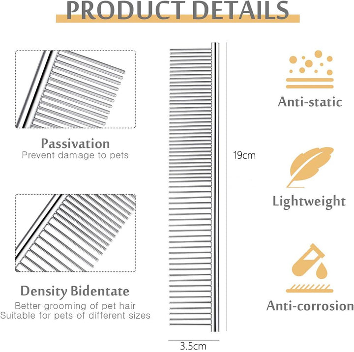 Dog Combs for Grooming, Metal Cat Comb for Removing Tangles and Knots, Professional Grooming Tool for Long Haired Dog, Cat and Other Pets
