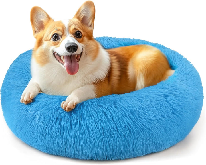 Dog & Cat Bed for Indoor Cats, 20In Calming Donut Bed for Puppy and Kitten, Washable round Fluffy Pet Bed for Small Medium Dogs and Cats (Light Grey)