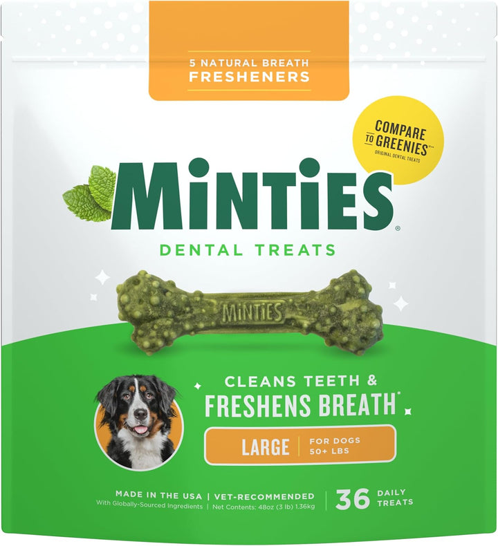 Dental Chews for Dogs, 60 Count, Vet-Recommended Mint-Flavored Treats for Medium Dogs 25-50 Lbs, Bones Clean Teeth, Fight Bad Breath, and Removes Plaque and Tartar