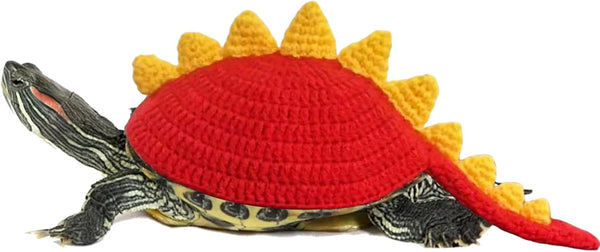 Sweater for Turtle, Handmade Knitted Sweater for Tortoise, Warm Small Animal Sweater, Knitted Pet Apparel with Adjustable Strap, Pet Cosplay Costume for Halloween (Red Stegosaurus, M)