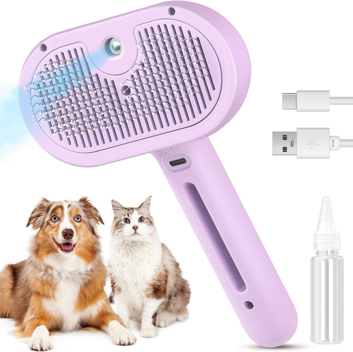 3 in 1 Cat Steam Brush, Pet Steam Brush for Cat Dog Long Short Haired, Pet Spray Hair Removal Comb for Small Animals Shedding & Grooming, Water Mist Spray Brushes with Release Button(White)