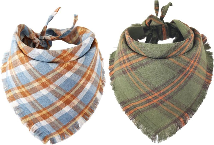 Fall Dog Bandana Autumn Thanksgiving Plaid Reversible Triangle Bibs Scarf Accessories for Dogs Pets