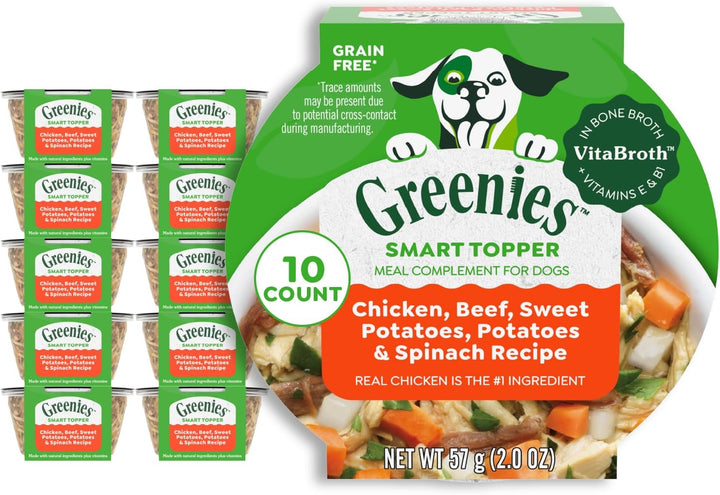 Smart Topper High Protein Wet Mix-In for Dogs, Chicken, Peas, Apples, and Brown Rice Recipe & Duck, Broccoli, Carrots and Barley Recipe Variety Pack with Whole Grains, 8 Trays of 2Oz.