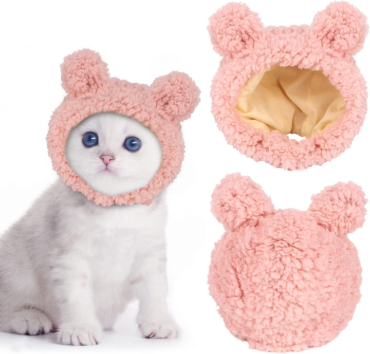 Cute Cat Costume Warm Bear Hat Adjustable Soft Small Pet Headwear for Puppy Dog (Brown)