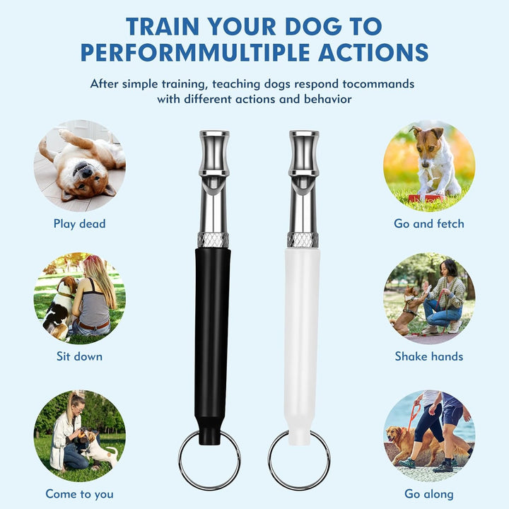 Dog Whistle, ﻿2 Pack Adjustable Frequency Silent Training Ultrasonic Dog Whistle to Stop Barking and Recall Training with Lanyard (Black and White)