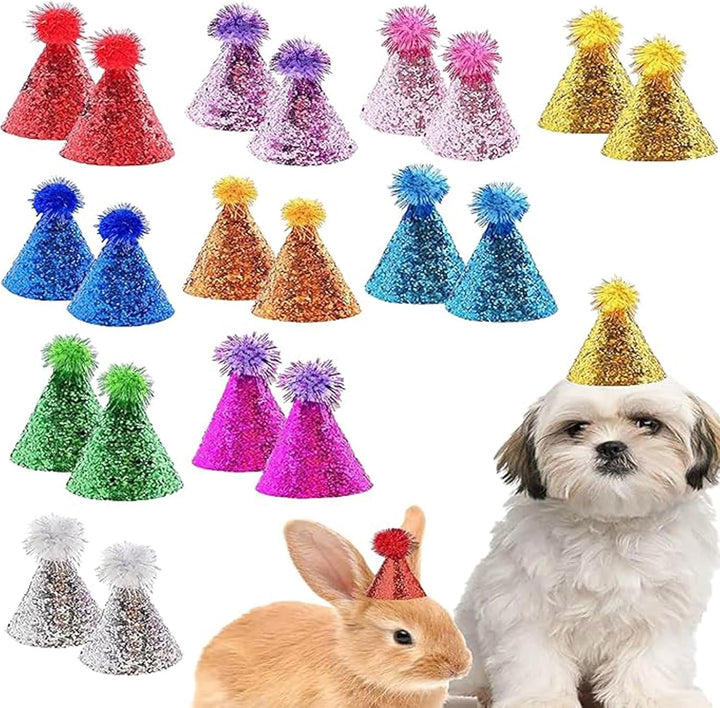 Dog Birthday Hat Set for Small Medium Dogs Cat Puppies, Mini Party Hat with Adjustable Headbands, Cute Pet Hat with Pompons for Birthday Christmas Party Decoration Accessories (Small 3 Inch 10Pcs)