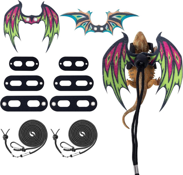 2 Pack Bearded Dragon Lizard Harness Leash Set, Adjustable Reptile Lizard Leashes with Adorable Dinosaur Wing for Geckos, Chameleon, Lizards