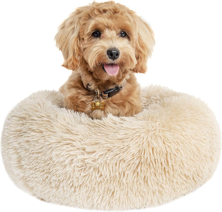 Small Calming Dogs Bed for Small Dogs Anti-Anxiety Machine Washable Fluffy Luxury Anti-Slip Waterproof Mute Base Warming Cozy Soft Pet Puppy round Bed