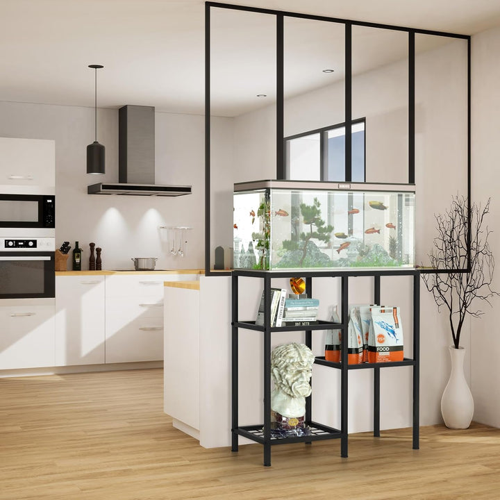 Fish Tank Stand 20 Gallon Aquarium Stand Aquarium Turtle Tank Reptile Tank Stand with 3-Tier Small Metal Shelf Black