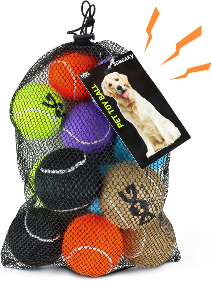 Tennis Balls for Dogs - 12 Pack 2.5'' Durable Non-Toxic Outdoor Dog Toys Balls with Mesh Bag, SGS Certified, Colorful Fetch Toys, Medium Large Breeds (Non Squeaky)