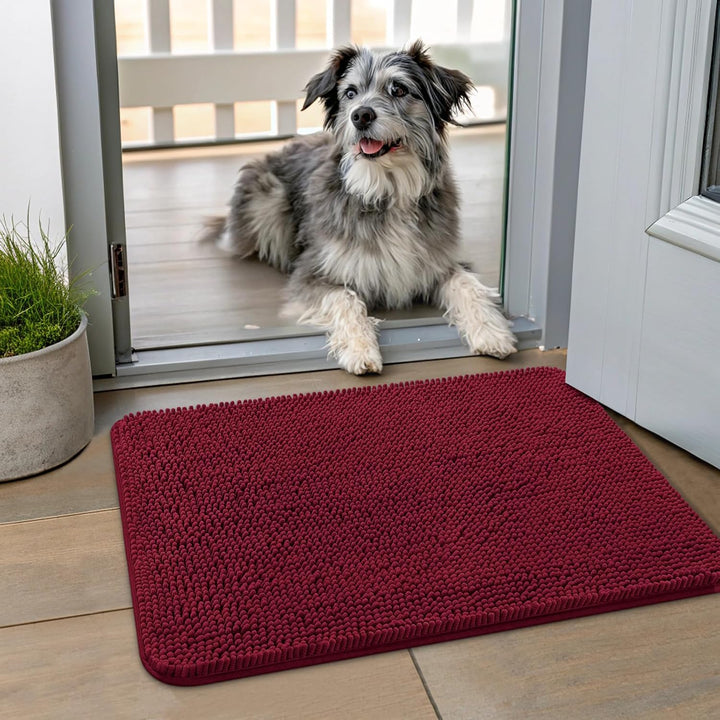 Dog Door Mat for Muddy Paws 30X20, Absorbs Moisture and Dirt Doormat, Non-Slip Washable Quick Dry Chenille Front Door Mat Indoor Entrance, Entryway Carpet for inside Floor, Grey