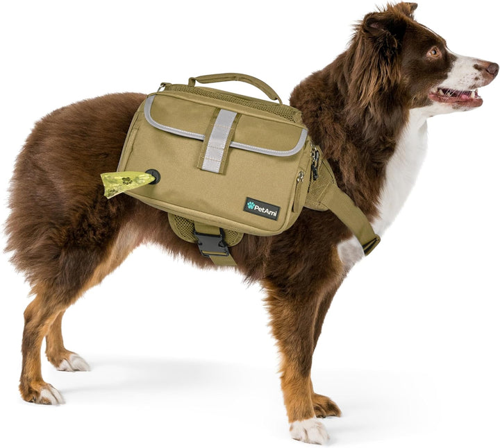 Dog Backpack for Medium & Large Dogs, Saddle Bag for Dogs to Wear for Hiking, Pet Backpack Harness Dog Pack with Reflective Side Pockets for Walking Running