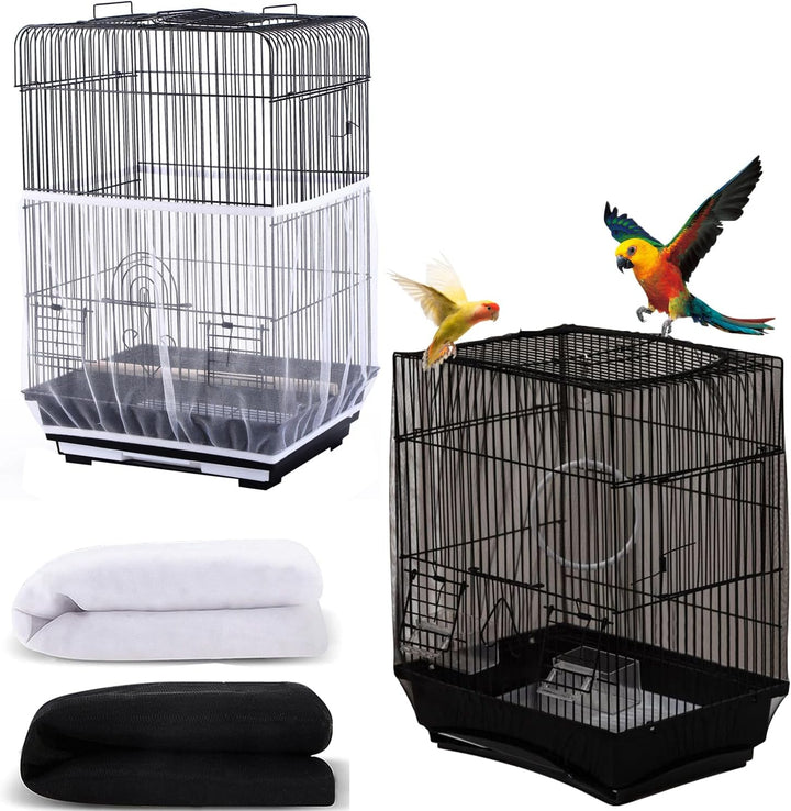 Bird Cage Seed Catcher, Seed Catcher Guard Net Cover, Parrot Nylon Mesh Net Cover, Universal Soft Airy Cage Net Stretchy Skirt for round Square Cages (Star-White, 15.7" X87")