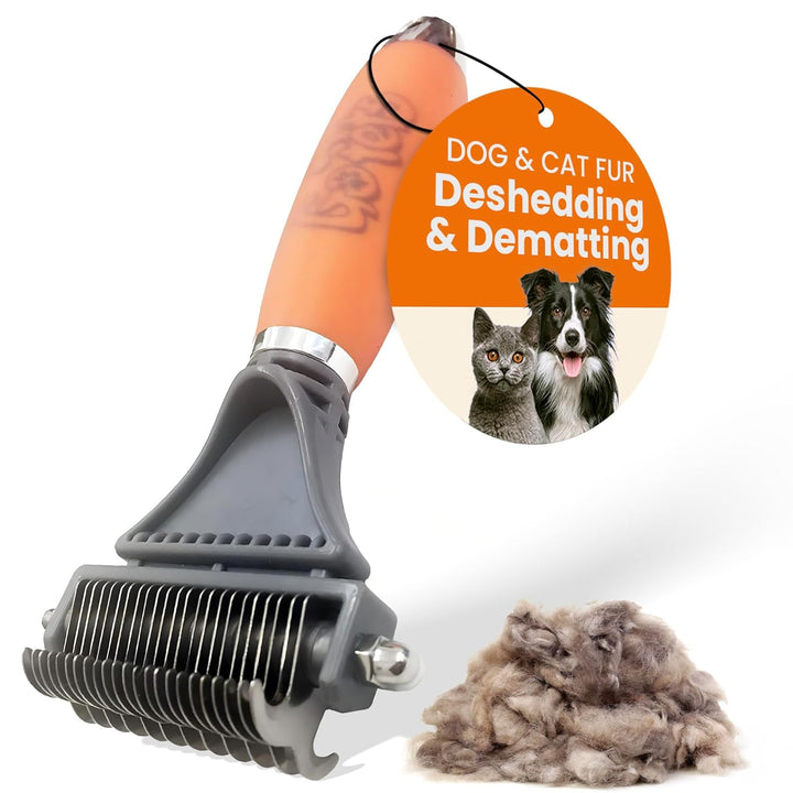 Double-Sided Dematting Tool & Deshedding Brush for Dogs & Cats, Undercoat Rake for Shedding, Mat Remover for Long Haired Pets, Dog Comb for Grooming Coats, Cat Hair Detangler & Dematter
