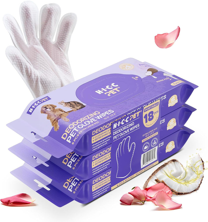 Cleaning Deodorizing Glove Wipes for Dogs & Cats, Vet Recommended Hypoallergenic Pet Cleaning and Hydrating Glove Wipes, Nourish Fur Coconut Oil Pet Bathing Wipes for Horse Coat Care