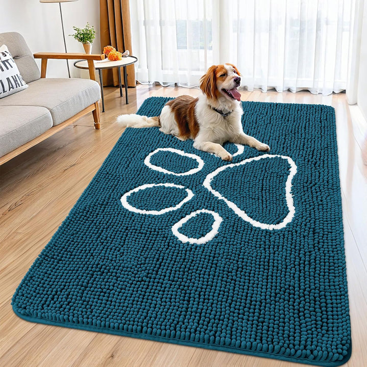 Dog Door Mat for Muddy Paws, Absorbent Dirt Trapper Non Slip Quick Dry Washable Chenille Mat for Mud Dogs, Entry Rug for Indoor and Outdoor (30X20 Inches, Grey)