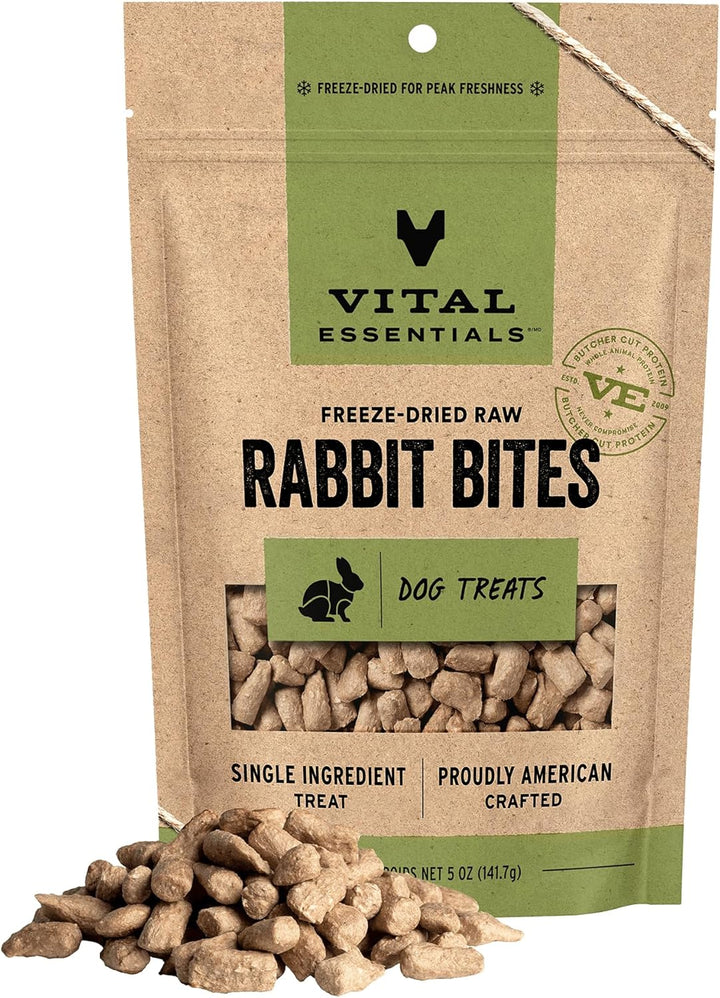 Rabbit Bites Dog Treats, 2 Oz | Freeze-Dried Raw | Single Protein | Premium Quality High Protein Training Treats | Grain Free, Gluten Free, Filler Free