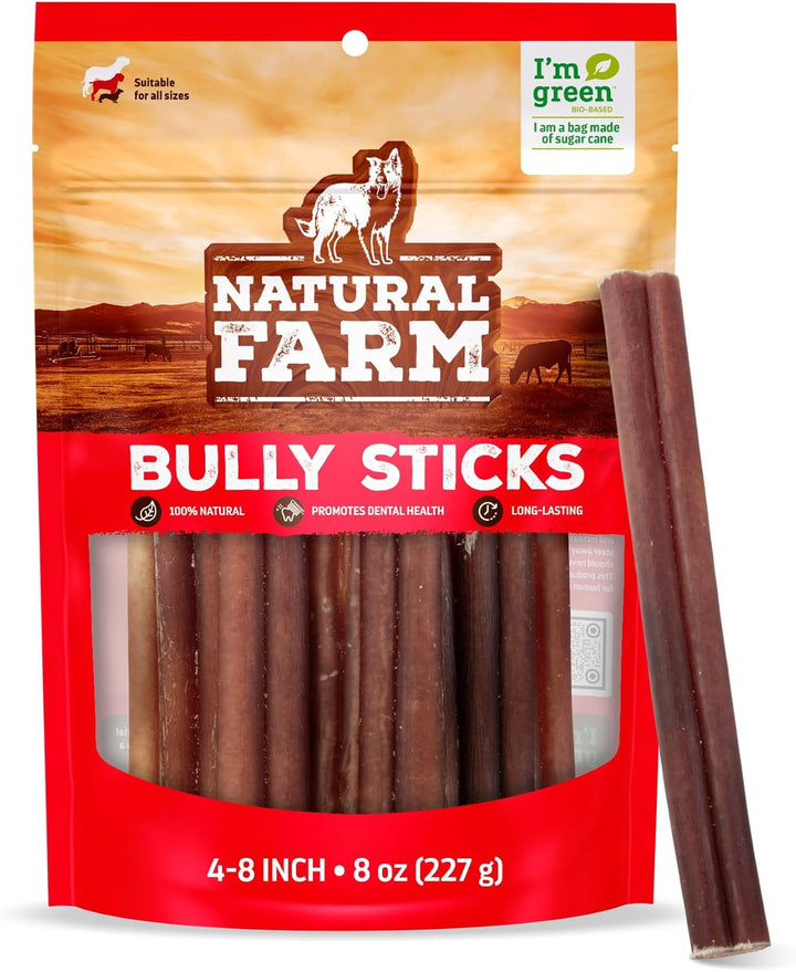 Odor-Free Bully Sticks (6 Inch, 25 Pack), 1.3 Lb. Bag, Fully Digestible 100% Beef Pizzle Chews, Grass-Fed, Non-Gmo, Grain-Free, Natural Long-Lasting Chews for Small & Large Dogs