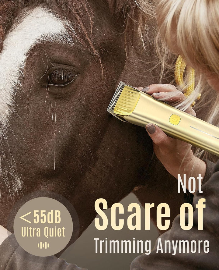 Cordless Horse Clippers,Low Noise 2 Speed Grooming Clippers,Horse Trimmer Shaver Kit for Matted Long Hair,Detachable Stainless Steel Blade Grooming Kit for Thick Coat