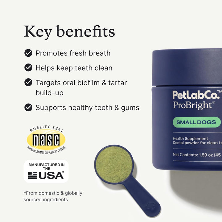 Probright Dental Powder - Dog Breath Freshener - Teeth Cleaning Made Easy – Targets Tartar & Bad Breath - Formulated for Small Dogs - Packaging May Vary