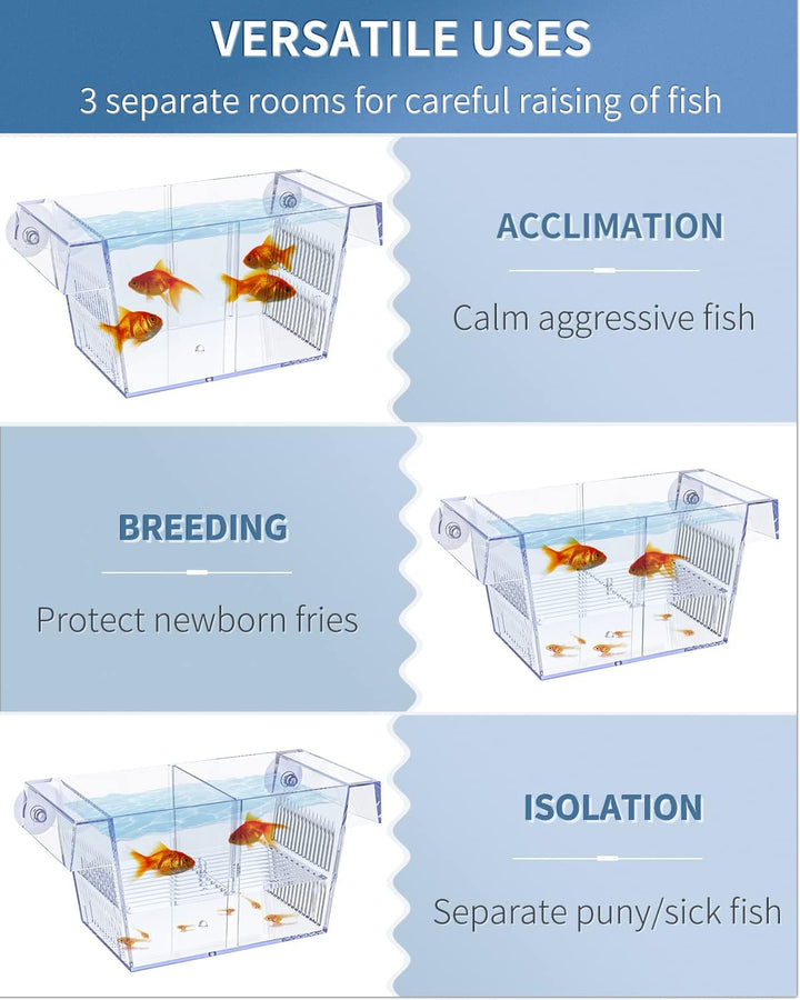 Aquarium Fish Breeding Box Acrylic Hatchery Incubator Tank with Suction Cups Medium Isolation Box for Baby Fish Shrimp Betta and Guppy