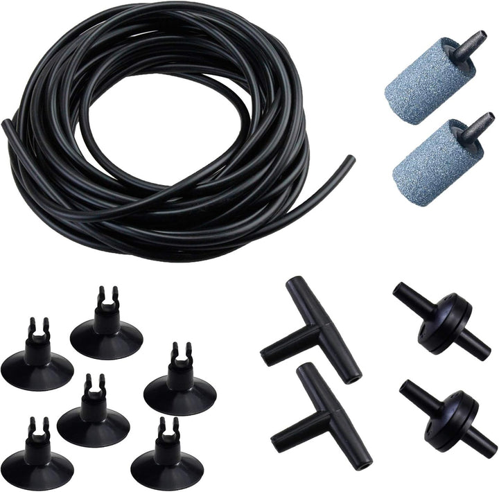 14Feet Aquarium Airline Tubing, Standard 3/16" Tubing, Air Pump Accessories,With Air Stones, Check Valves, Suction Cups and Connectors (Clear)