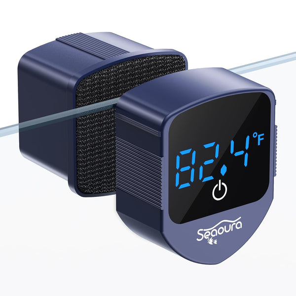 Aquarium Magnetic Cleaner with Thermometer, Fish Aquariums Mini Magnet Brush Only for Glass Tank,Tiny Magnets Clean Floating Cleaning Toolalgae Scrapers(Blue)