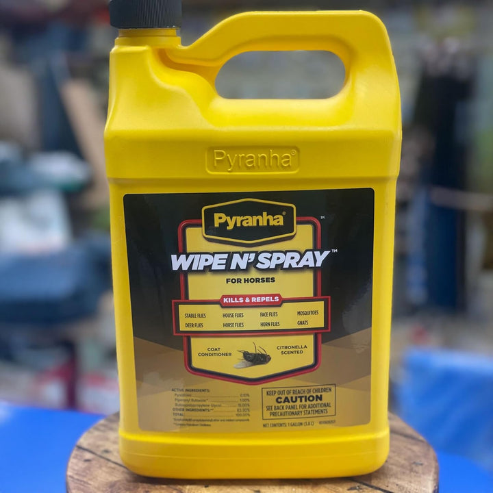 Wipe N' Spray for Horses - Oil-Based Long Lasting Fly Control Repels Horn, Deer, Horse, House, Stable, & Face Flies, Ticks, Mites, Mosquitoes, Gnats & Lice, 1 Gallon